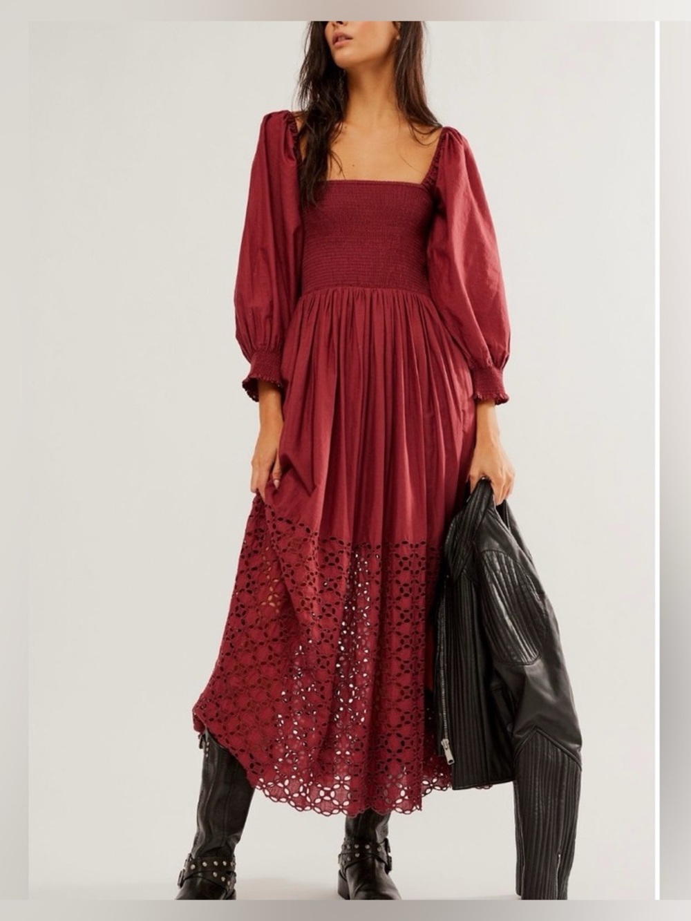 Free People EUC Perfect Storm MIDI Dress in Wine Size Small